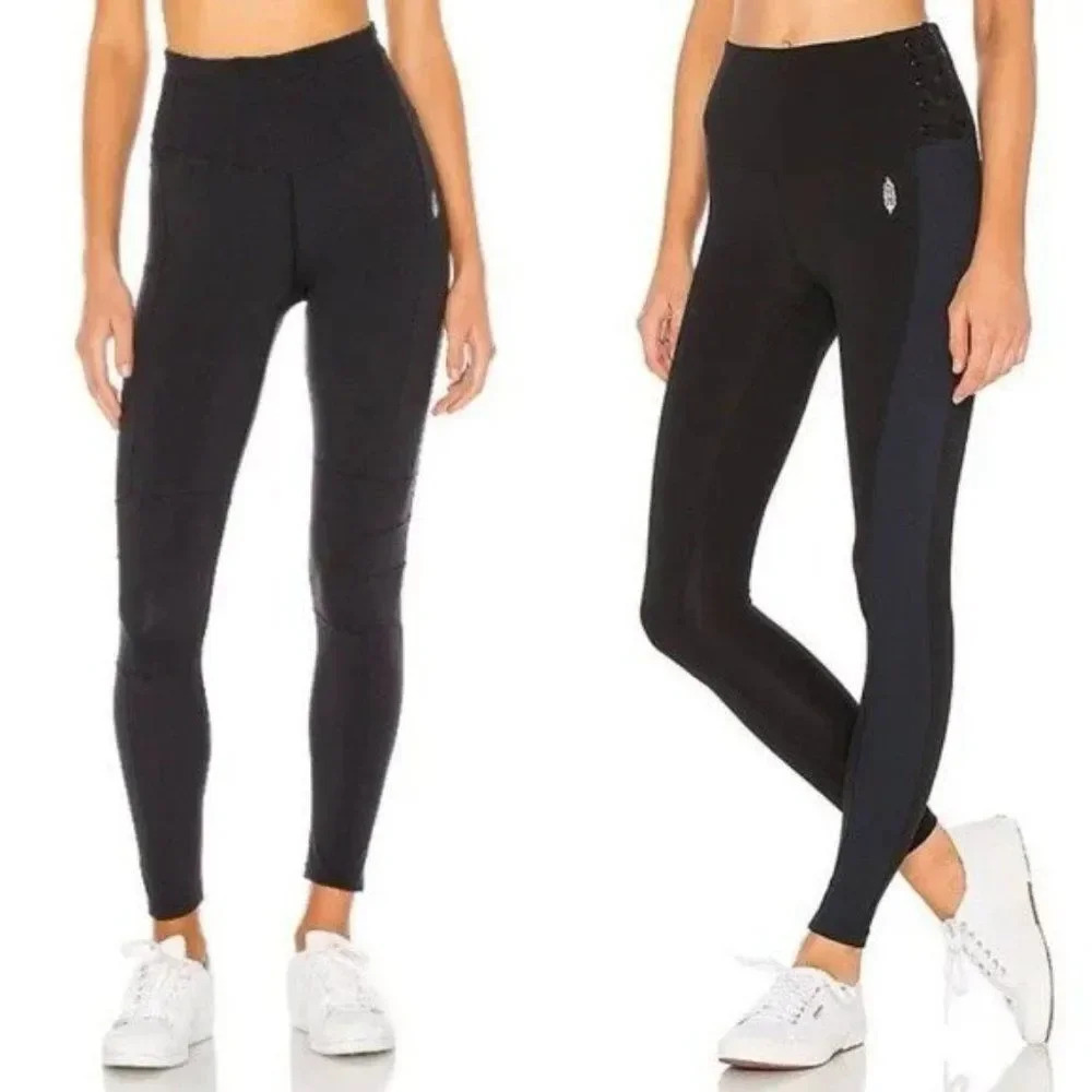 Free People Black High-Waist Performance Leggings with Side Panel